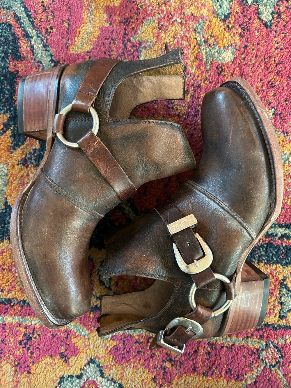 Freebird by Steven | Women's Brown Leather Truce Back Zip Harness Ankle Boots 8 - Picture 7 of 16